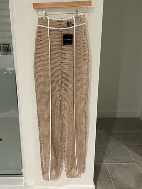 JLUXLABEL Hasley Tan Mesh Open Knit Pants